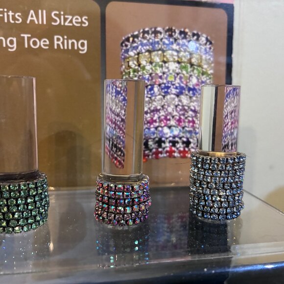 New STRETCH CZ ELASTIC TOE RINGS STAND DISPLAY LOT WHOLESALE BLUE PINK RED GREEN - Picture 4 of 9